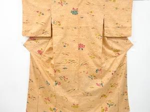 アンティーク　花筏模様手織り節紬着物